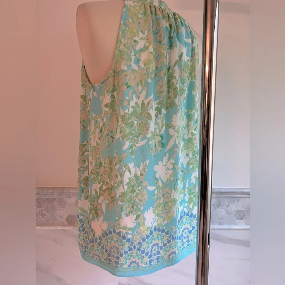 New Sleeveless Tassel Blue Torques Floral Blouses Sz M - Picture 7 of 12